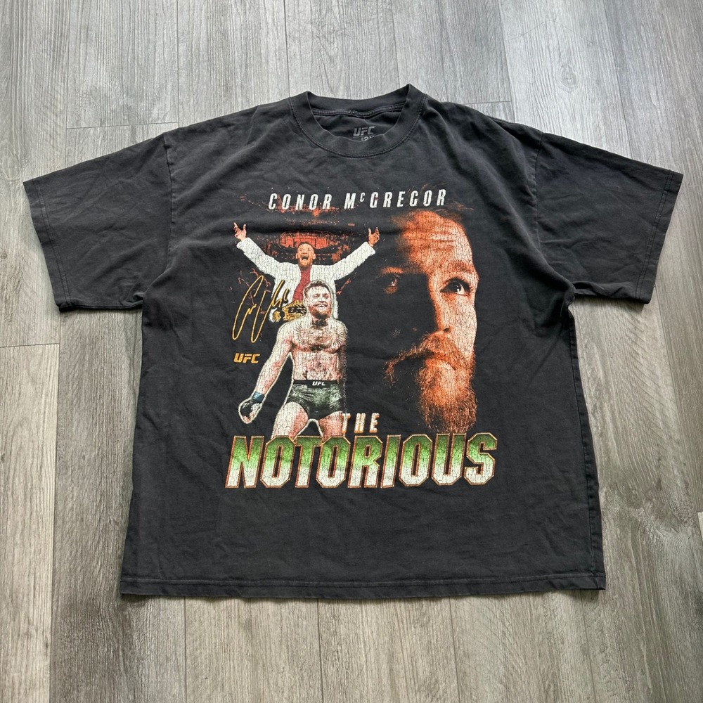 UFC Conor McGregor The Notorious Graphic T-Shirt Black Size 2XL Faded
